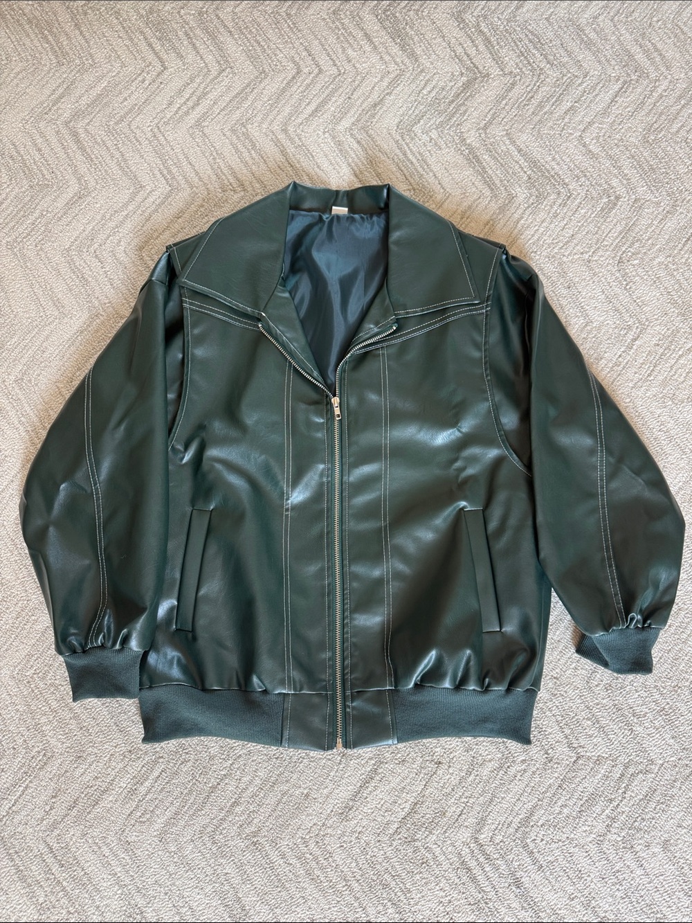 Deep Forest Green Faux Leather Bomber Jacket